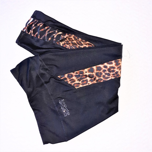 bebe Pants - BEBE SPORT Cropped Leggings W/Leopard Sides-SZ. LG